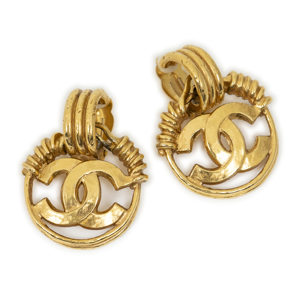 Chanel CC Round Dangle Clip On Earrings - Picture 1 of 3